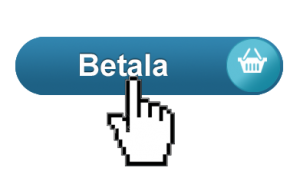 Betala knapp med e-handelskorg i hörnet och mushand som klickar. 